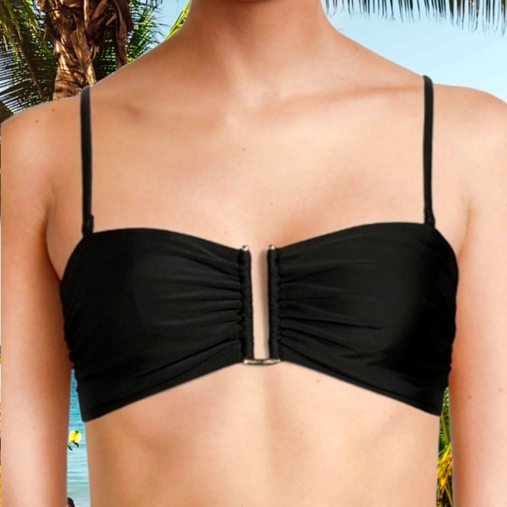 New TIME AND TRU Plus Size Black Solid U Bandeau Tie Back Bikini Swimsuit